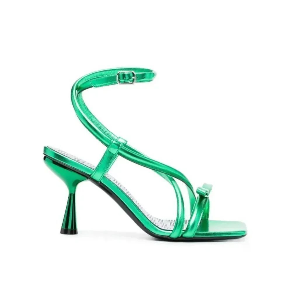 Pierre Hardy 60mm crossover-strap sandals in lamb green metal NWB Size 36/ US 6